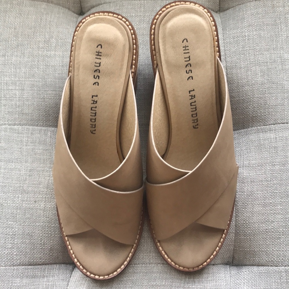 Chinese Laundry block heels slides